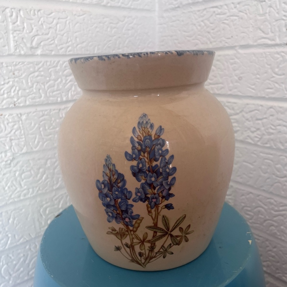 Floral Ceramic Vase with Blue Flowers